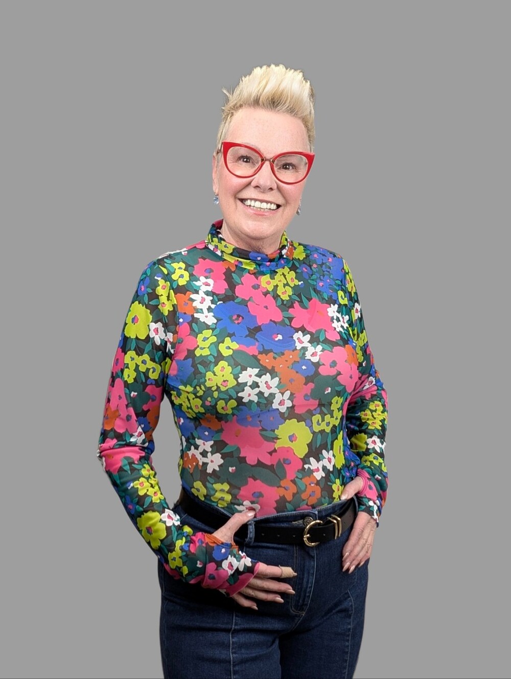 AFRM Zadie Mesh Mock neck Floral Top - Size 1X